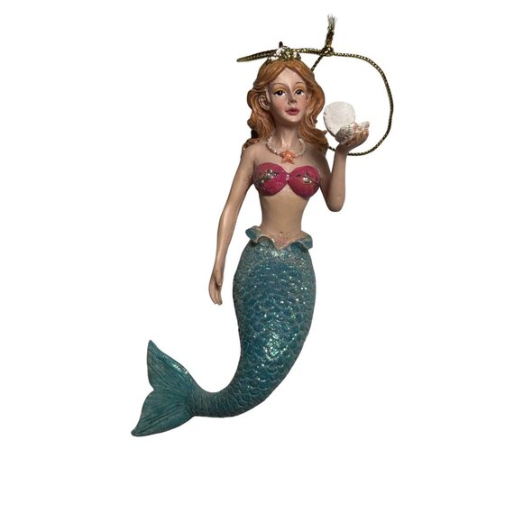 Pier One Mermaid Ornament With Glitter Tail & Seashell - Picture 1 of 3